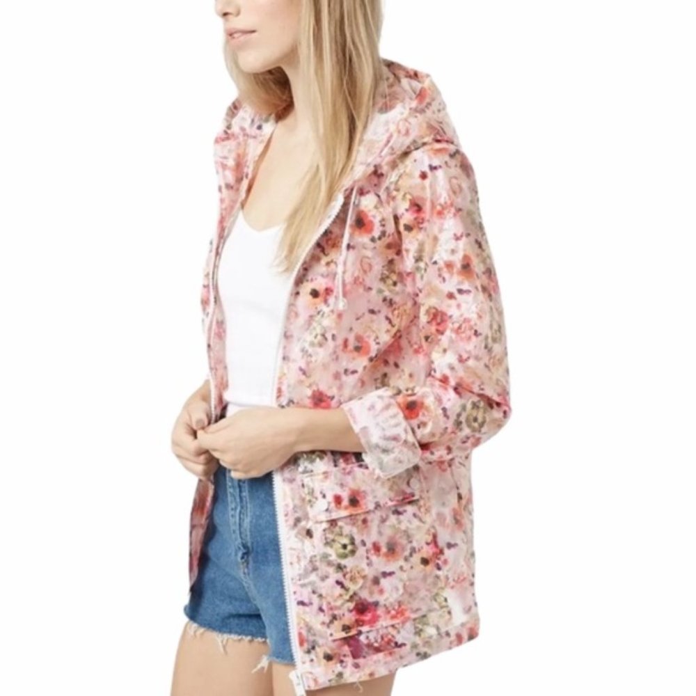 Topshop Floral Hooded Rain Jacket Sz 8